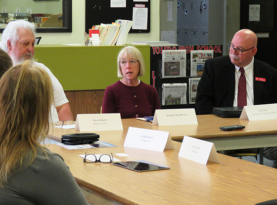 U.S. Sen. Patty Murray hosts a roundtable with Toledo leaders on May 29 at Toledo High School. Photo by Jake Morgan / Lewis County Tribune